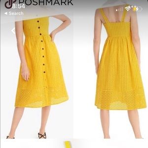 Yellow, button down, J.Crew Eyelet Dress Sz 4